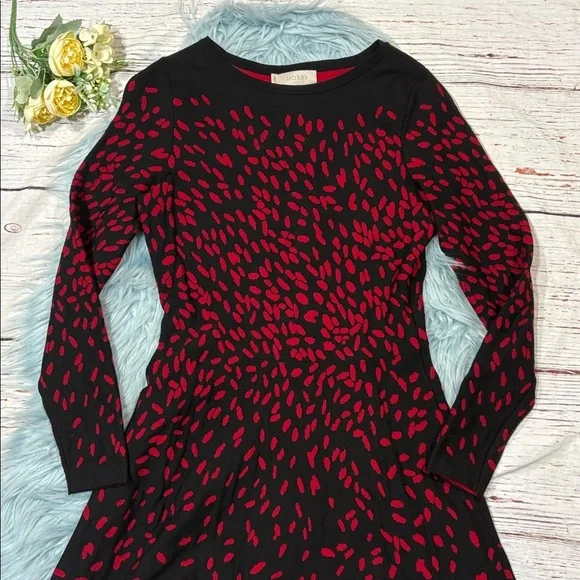 Hobbs London Black Red Jodie Knitted A-line Dress - Picture 7 of 8